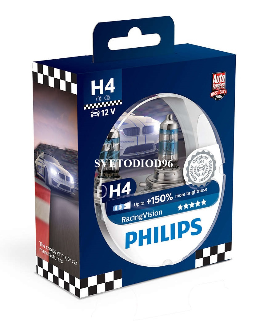 Галогеновые лампы Philips H4 RacingVision (+150%) - 12342RVS2