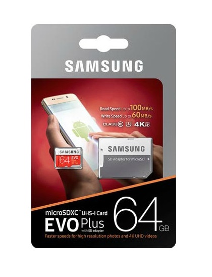Карта памяти Samsung EVO PLUS microSDHC 100Mb/s UHS-I 64 Гб