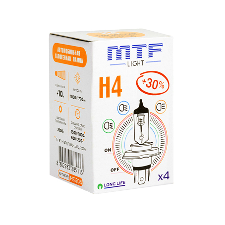 MTF Light H4 12V 60/55W Standard +30% 2900K