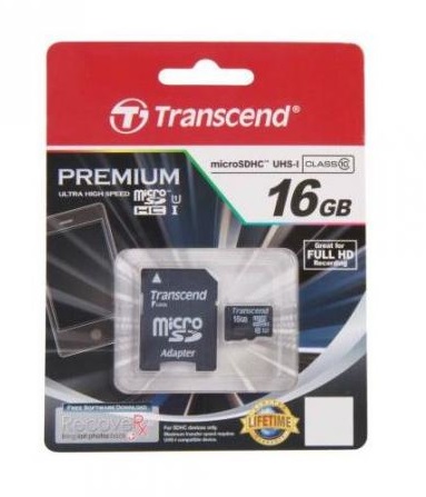Карта памяти microSDHC с адаптером Transcend Premium 16GB, UHS-1, class 10