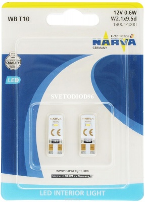 Купить NARVA W5W 12V- 0,5W (W2,1x9,5d) T10 6000K 18001 (бл.2) | Svetodiod96.ru