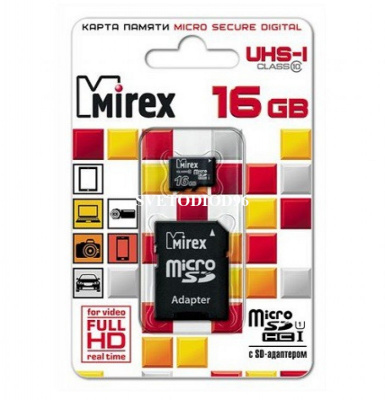Купить Карта памяти microSDHC с адаптером Mirex 16 GB (UHS-I. class 10) | Svetodiod96.ru