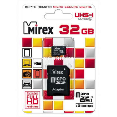 Купить Карта памяти microSDHC с адаптером Mirex 32 GB (UHS-I. class 10) | Svetodiod96.ru