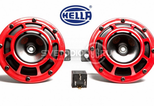 Звуковой сигнал Hella 12V (66W, 500/300 Гц, 118dB) B133 (2шт. красно-черные круглые) 3AG 003 399-801 - 0