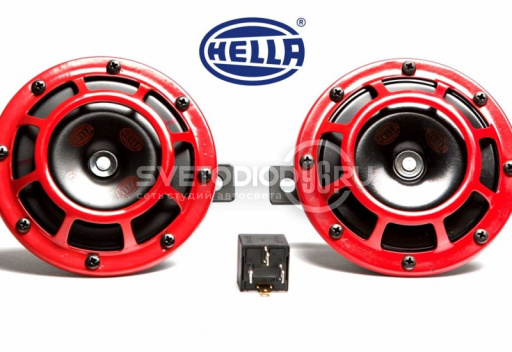 Звуковой сигнал Hella 12V (66W, 500/300 Гц, 118dB) B133 (2шт. красно-черные круглые) 3AG 003 399-801 в Казани - 0