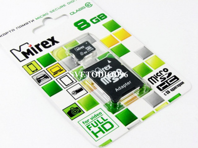 Купить Карта памяти microSDHC с адаптером Mirex 8 GB (class 10) | Svetodiod96.ru