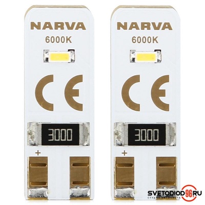 Купить NARVA W5W 12V- 0,5W (W2,1x9,5d) T10 6000K 18001 (бл.2) | Svetodiod96.ru