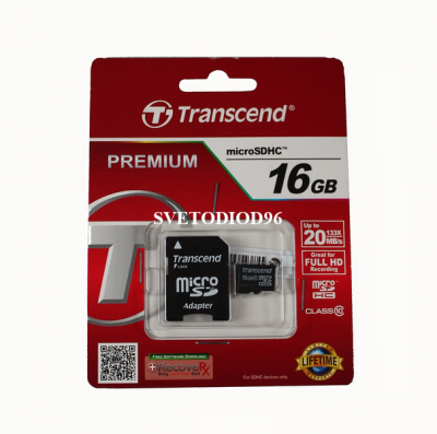 Купить Карта памяти microSDHC с адаптером Transcend U1 UHS-I16GB (30Mb/s. 200x), class 10 | Svetodiod96.ru