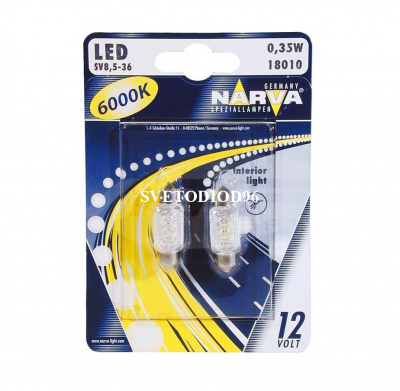 Купить NARVA C5W 12V- 0,35W (SV8,5-38/11) LED 6000K 18010 (бл.2) | Svetodiod96.ru