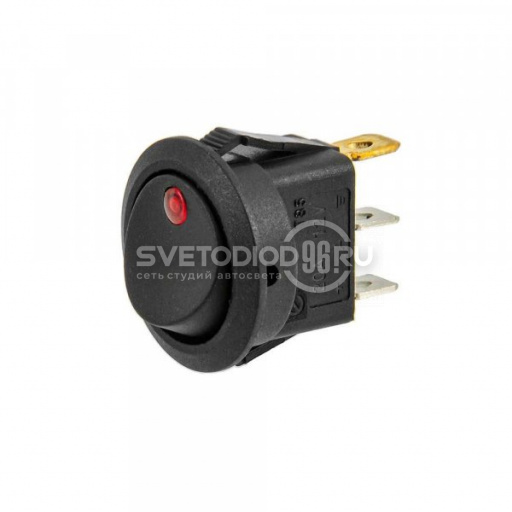 Клавиша 12V 20А круглая черная с синей LED подсветкой - 0