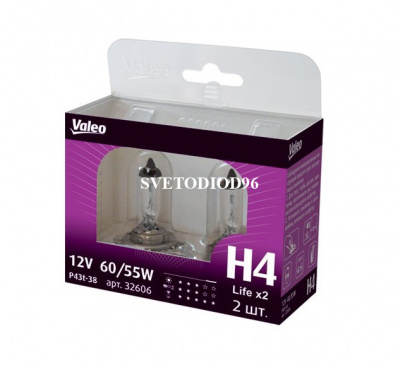 Купить Valeo H4 12V- 60/55W (P43t) Life x2 (к.уп.2шт.) 32606 | Svetodiod96.ru